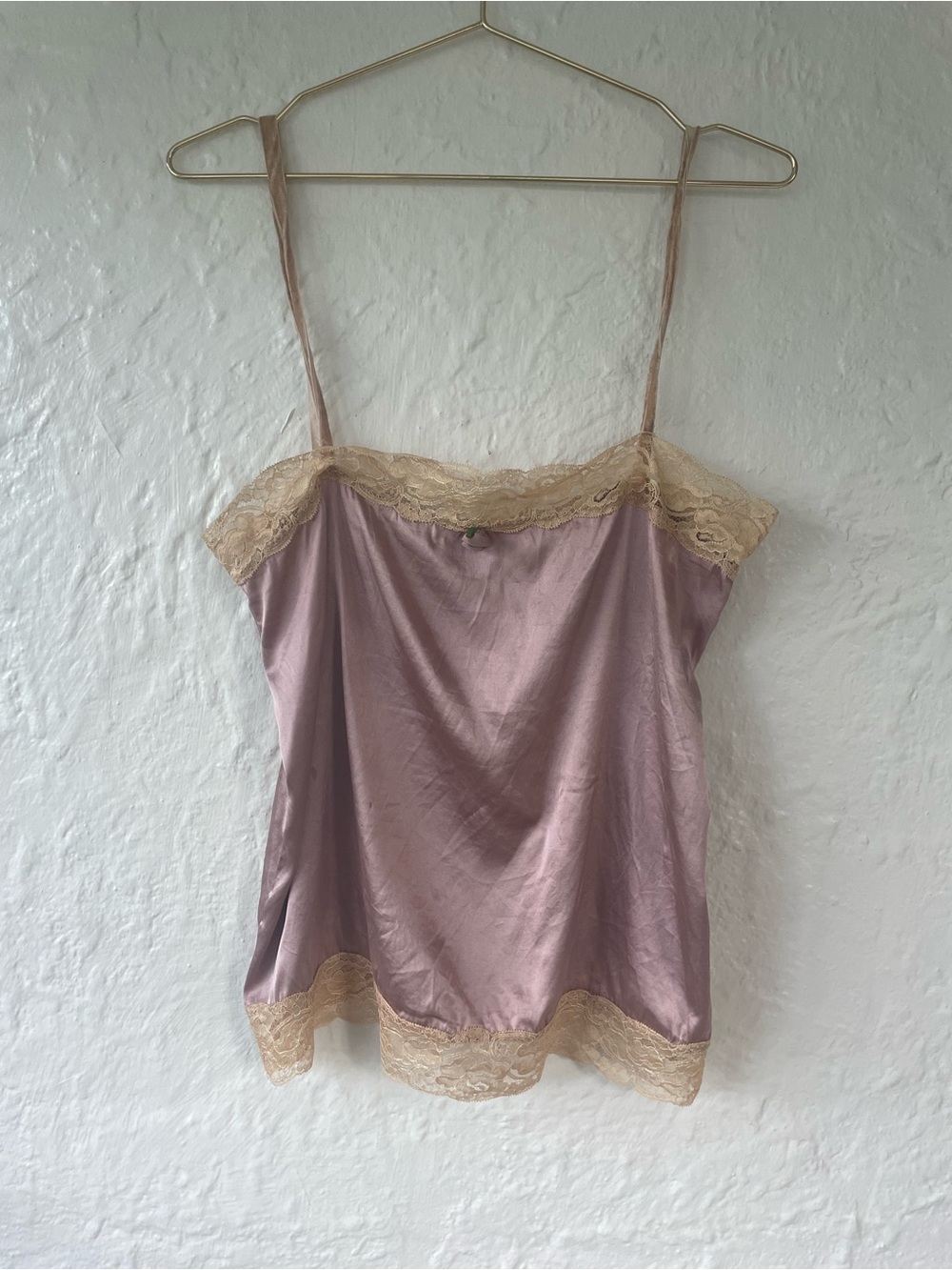 Vintage Michelins purple / tan silk lace square neck camisole tank top; M